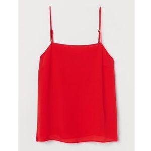 H&M Red Thin Strap Crepe Straight Neck Camisole Top